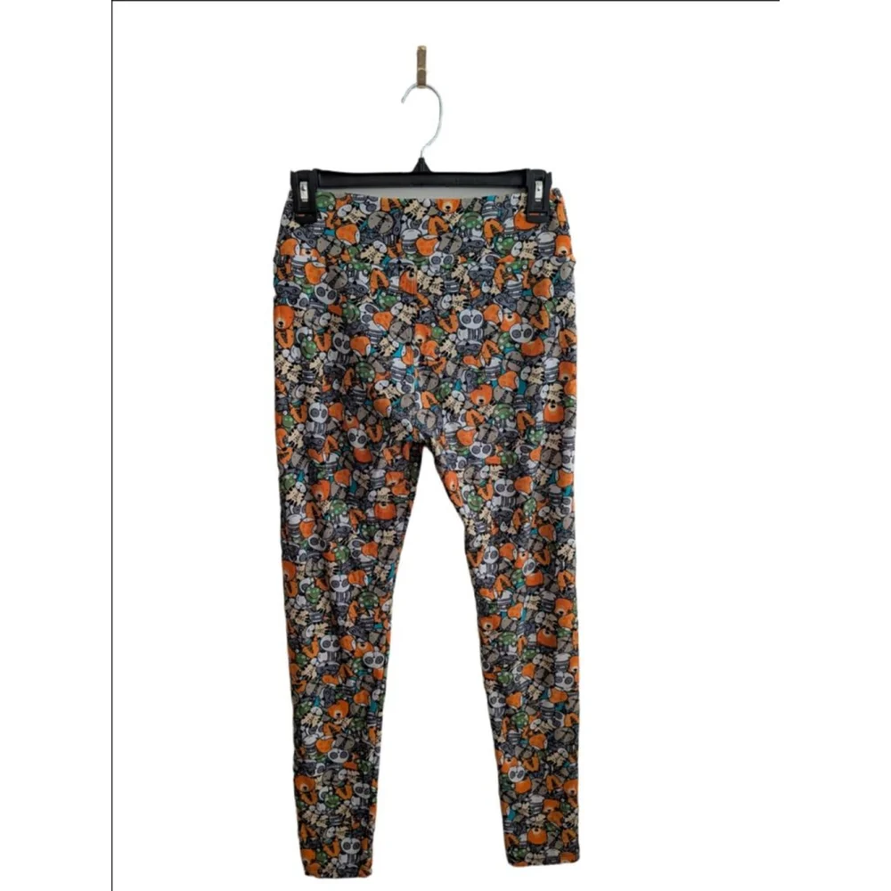 Women's LuLaRoe Gray Orange Animal Print Leggings ONE SIZE